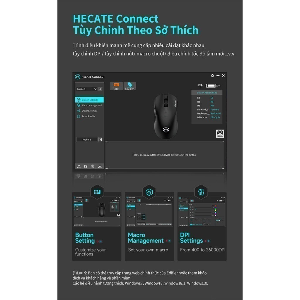 Chuột Gaming Không Dây EDIFIER G3M PRO | Thời Gian Sử Dụng Đến 70H | Độ Trễ Thấp 1ms | 3 Chế Độ | Bảo Hành 15 Tháng | BigBuy360 - bigbuy360.vn
