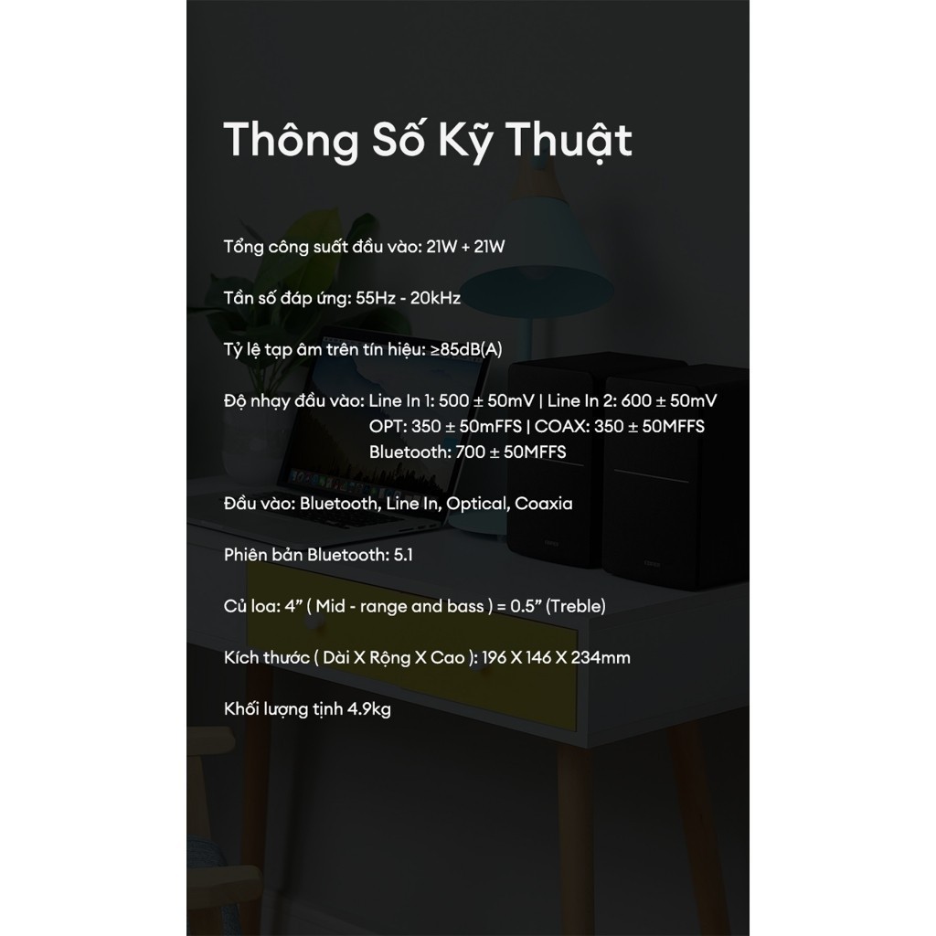 Bộ Loa Bluetooth Để Bàn EDIFIER R1280DBs | Công Suất 42W | Bluetooth 5.1 | Vỏ Gỗ Chống Dội Âm | Bảo Hành 15 Tháng | BigBuy360 - bigbuy360.vn