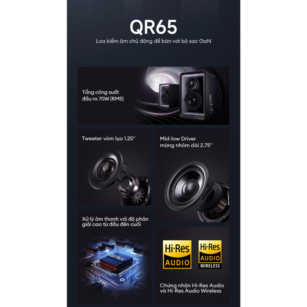 Loa Bluetooth Để Bàn EDIFIER QR65 | Công Suất 70W | Sạc Nhanh TurboGaN 65W | Ánh Sáng RGB | Bảo Hành 15 Tháng | BigBuy360 - bigbuy360.vn