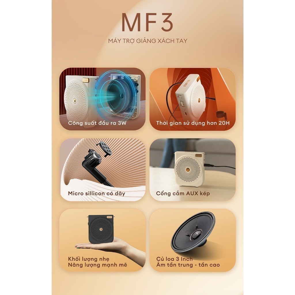 Máy Trợ Giảng Xách Tay EDIFIER MF3 | Công Suất 3W | Thời Gian Sử Dụng Đến 20H | Micro Chống Hú | Bảo Hành 15 Tháng | BigBuy360 - bigbuy360.vn