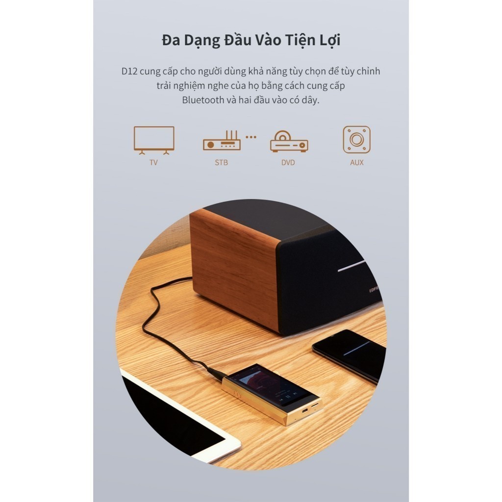 Loa Bluetooth Để Bàn EDIFIER D12 | Công Suất 70W | Vỏ Gỗ Chống Dội Âm | Âm Thanh Stereo | Bảo Hành 15 Tháng | BigBuy360 - bigbuy360.vn