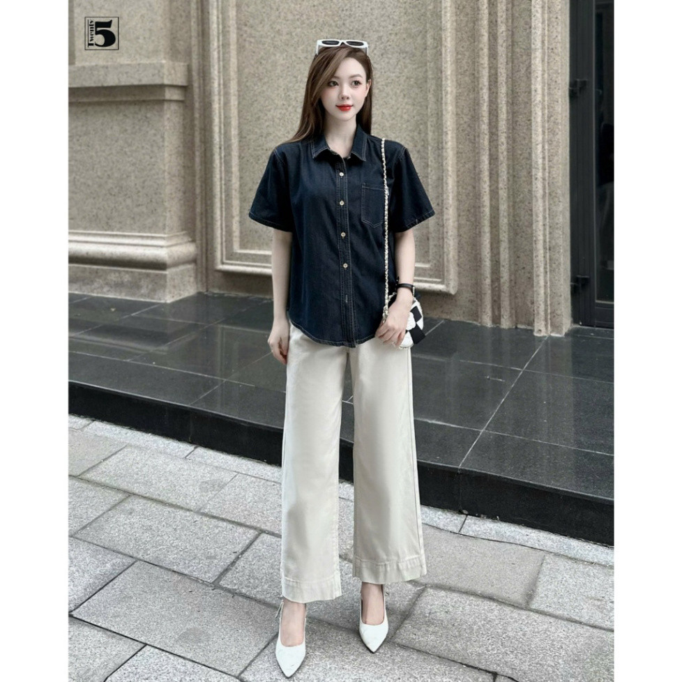 Quần jeans nữ Twentyfive ống suông dáng lửng, cạp cao tôn dáng vải dày mịn 5649 - Hàng mới về