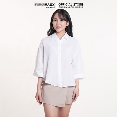  Áo Sơ Mi Nữ Tay Lửng Công Sở Màu Vàng và Trắng NINOMAXX 2407026