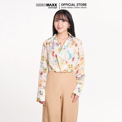 [CÒN SIZE M] Áo Sơ Mi Họa Tiết Hoa Trắng Pastel NINOMAXX 2407024