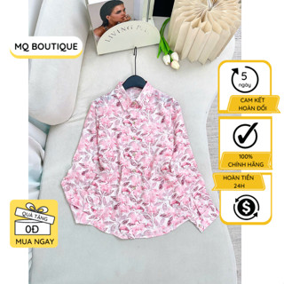  Sơ mi tơ hoa tay dài thiết kế MQ Boutique nữ họa tiết hoa nhỏ màu hồng công sở thiết kế dáng cơ bản 