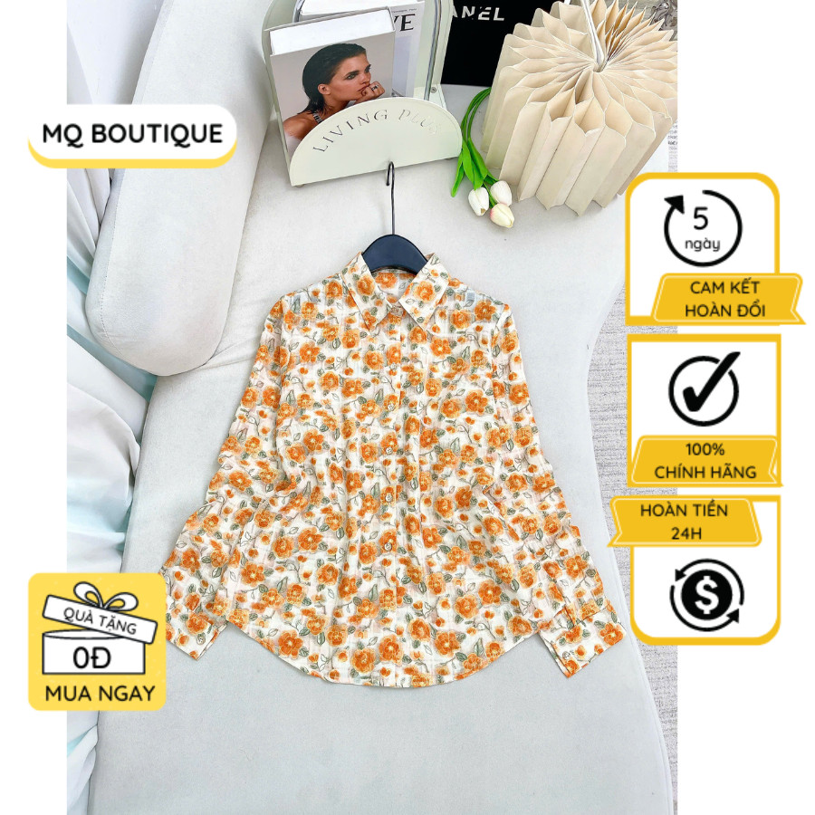 Sơ mi tơ hoa cam nhỏ MQ Boutique họa tiết hoa cam nhỏ mịn mát không nhăn nhẹ công nhẹ nhàng