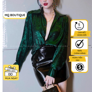  Áo sơ mi dài tay kim sa ánh kim xanh vang bạc công sở sang trọng cao cấp áo sơmi họa tiết thiết kế MQ Boutique 