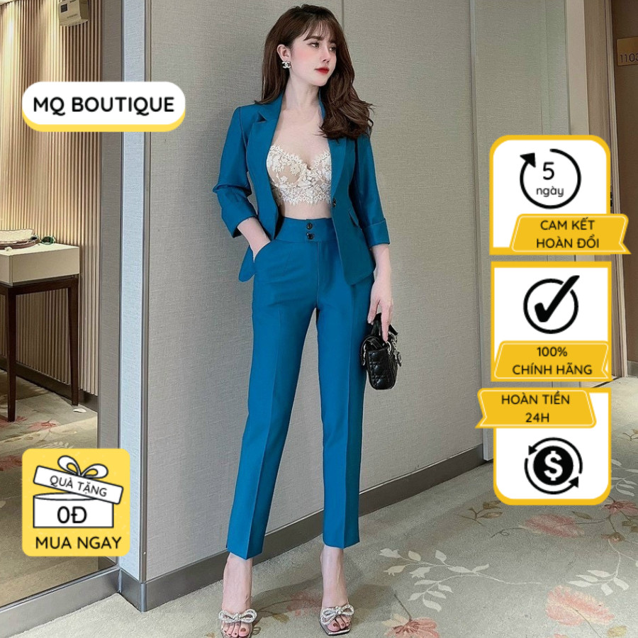Set Vest nữ công sở trơn áo vest tay lỡ quần tây dài dáng baggy Bộ vest thiết kế MQ Boutique