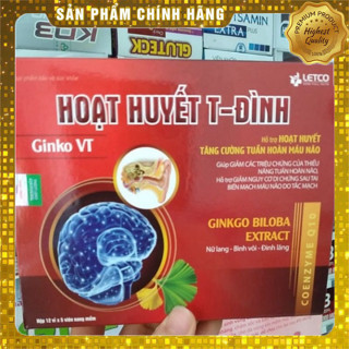 Hoạt huyết T-Đình Ginko VT tiền đình Letco Coenzym Q10 60 viên hỗ trợ bổ não và tuần hoàn máu não