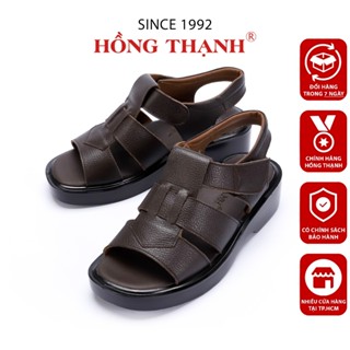  HỒNG THẠNH - Giày Sandal Nam Trung Niên Da Bò Đế Nhẹ Êm Quai Hậu Dán Tiện Lợi - 7385 