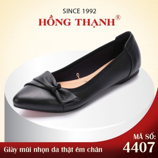  Giày Búp Bê Da Thật HỒNG THẠNH Giày Bít Công Sở Đế Bệt Màu Đen Êm Chân - 4407 