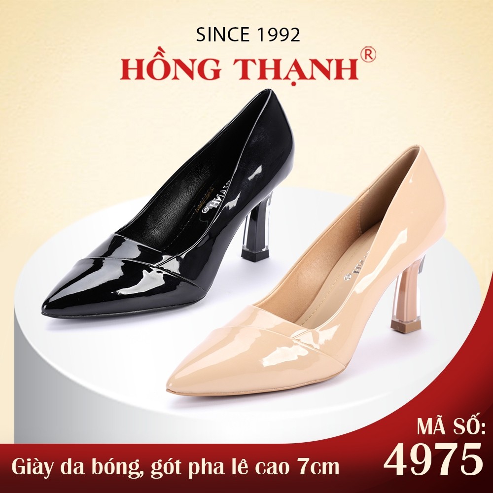 Giày Gót Cao Da Bóng HỒNG THẠNH Giày Công Sở Mũi Nhọn Cao 7cm Thanh Lịch - 4975