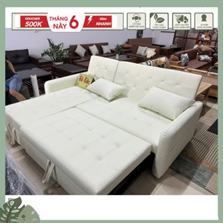 sofa khung gỗ tự nhiên góc el thiết kế thông minh kéo ra thành sofa giường kích thước 2m2x1m6, màu sắc đa dạng