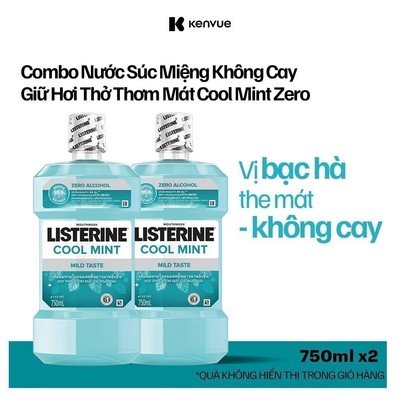 [Listerine x Hannah Olala] Combo 2 Nước Súc Miệng Listerine Cool Mint Zero 750mlx2