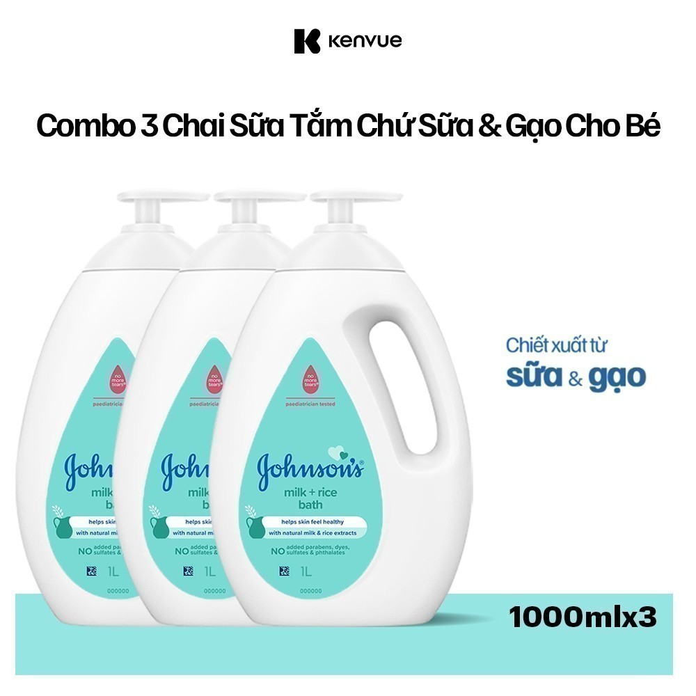 [MUA 3 TÍNH TIỀN 2] Combo 3 Sữa tắm Johnson's Baby Chứa Sữa & Gạo/Sữa Gạo & Yến Mạch/Sữa & Yến Mạch 1000ml/chai