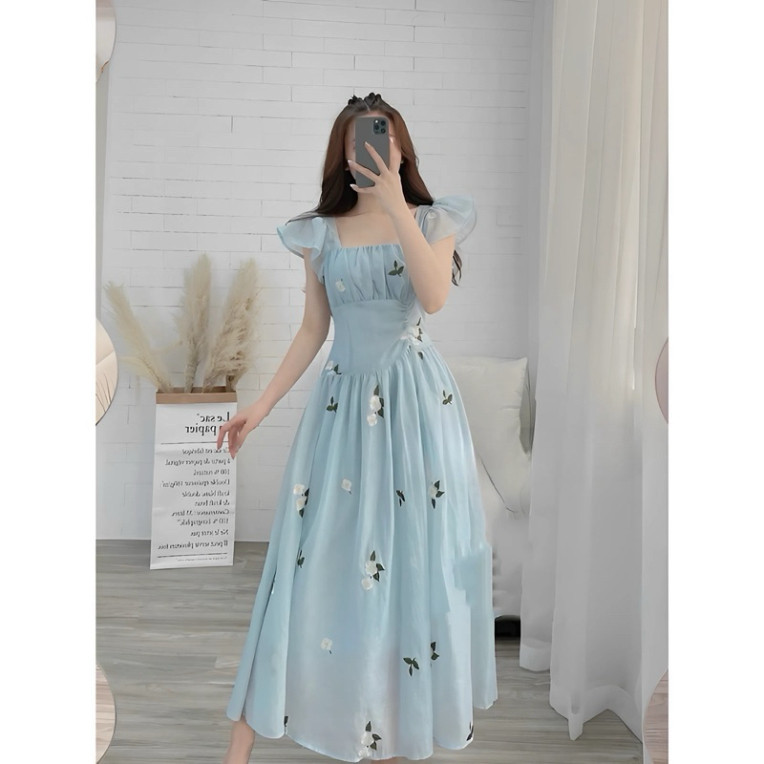 Đầm thời trang nữ mặc đi chơi chất voan hoa cao cấp 2 dây cánh tiên có mút maxi dài phù hợp mặc đi biển, đi chơi QC    S | BigBuy360 - bigbuy360.vn