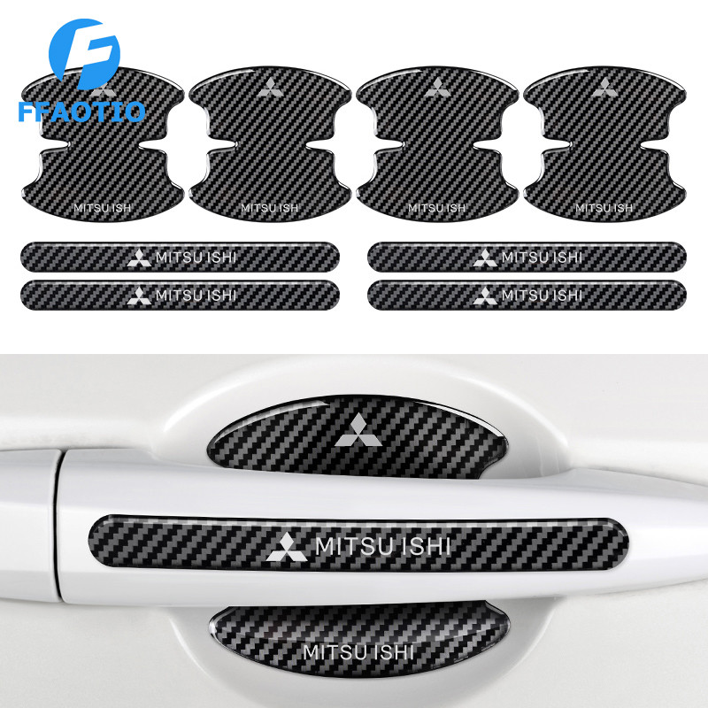 FFAOTIO Sợi Carbon Miếng Dán Bảo Vệ Tay Nắm Cửa Xe Hơi Dán Chống Xước Cho Mitsubishi Attrage Xpander Lancer Triton Outlander
