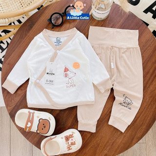 Bộ quần áo sơ sinh, quần áo bé trai bé gái dài tay Vải tăm lạnh cao cấp BQA017 - A LITTLE CUTIE