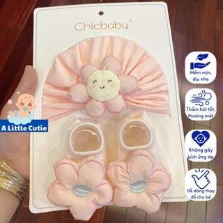 Set turban cho bé, mũ bé gái sơ sinh kèm tất tông suyệt tông TCM011 - A LITTLE CUTIE