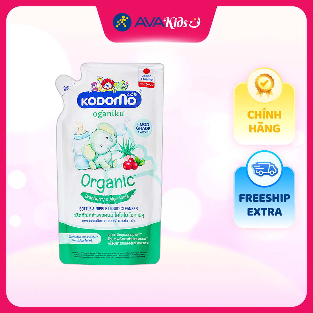 Dung dịch làm sạch đồ dùng Kodomo Organic chiết xuất lô hội và việt quất túi 600 ml hương quả mọng