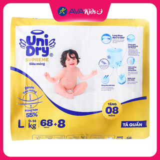 Tã quần Unidry Supreme Thin & Soft size L 68 + 8 miếng (9 - 14 kg)