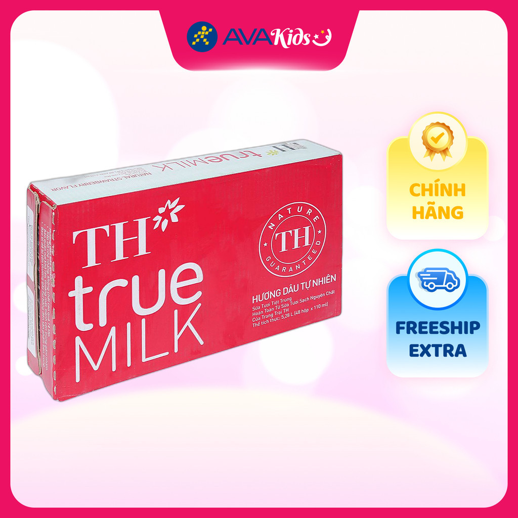 Thùng 48 hộp sữa tươi tiệt trùng TH true MILK có đường hương dâu 110 ml (từ 1 tuổi)
