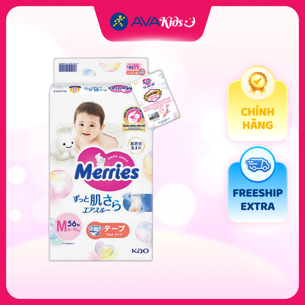 Tã dán Merries size M 56 miếng (6 - 11 kg)