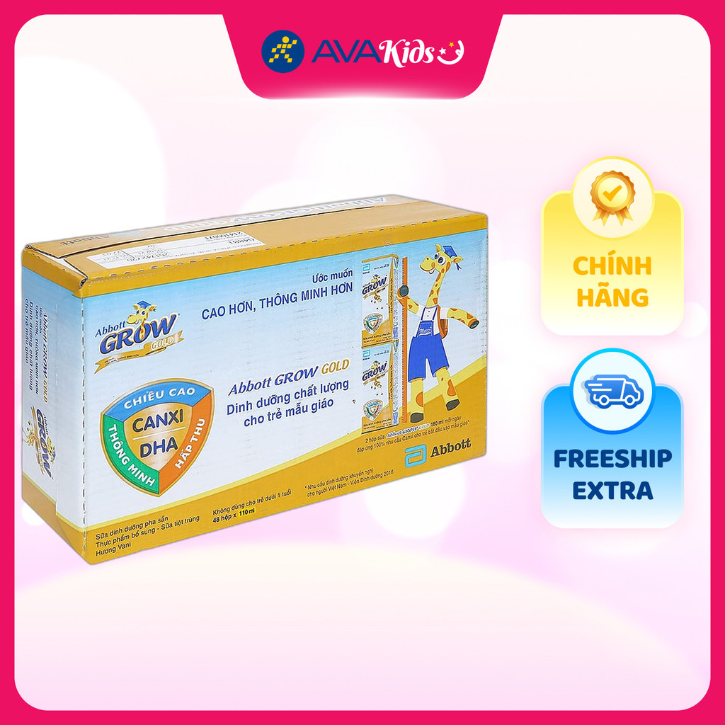  Thùng 48 hộp sữa pha sẵn Abbott Grow Gold hương vani 110 ml - Dành cho trẻ từ 1 tuổi 