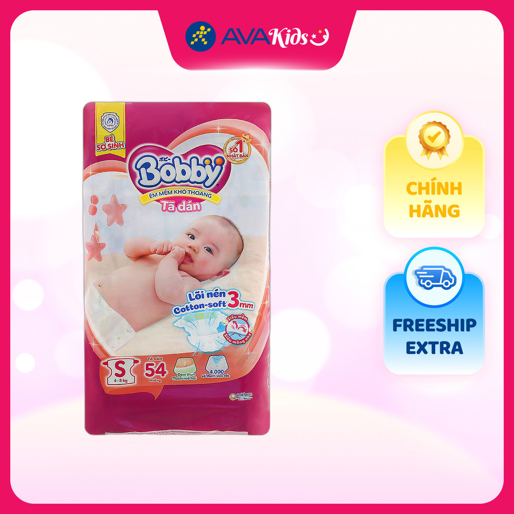 Tã dán Bobby size S 54 miếng (4 - 8 kg)