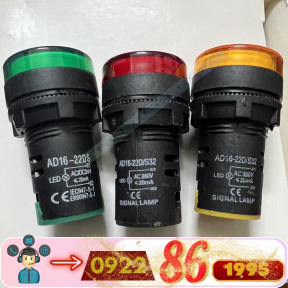 Đèn báo pha APT phi 22 12V~380V Xanh Đỏ Vàng 12VDC - 24VDC - 220VAC - 380VAC   mới