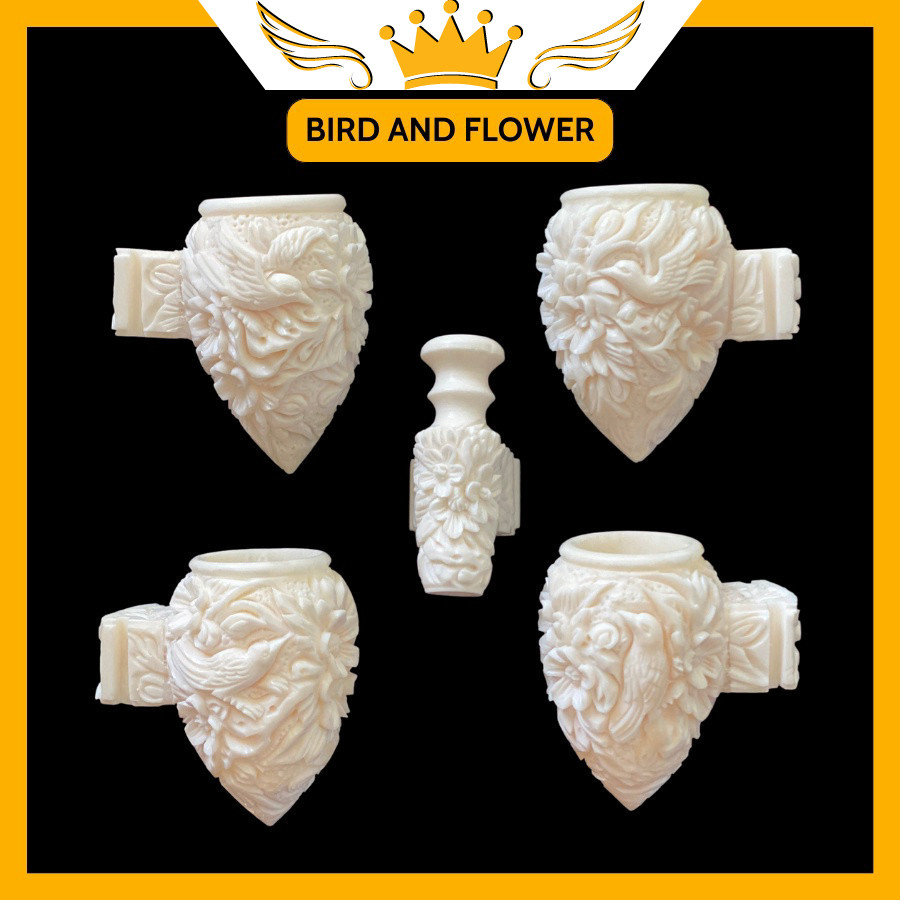Puteh cup - Bird and flower design (Bone)