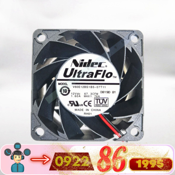 Quạt Làm Mát Nidec V60E12BS1B5-07T11   Nidec 6038 12V 1.60a mới