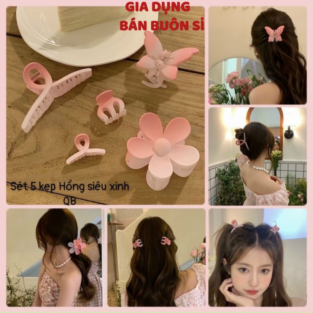 Set 5 kẹp tóc hồng siêu xinh