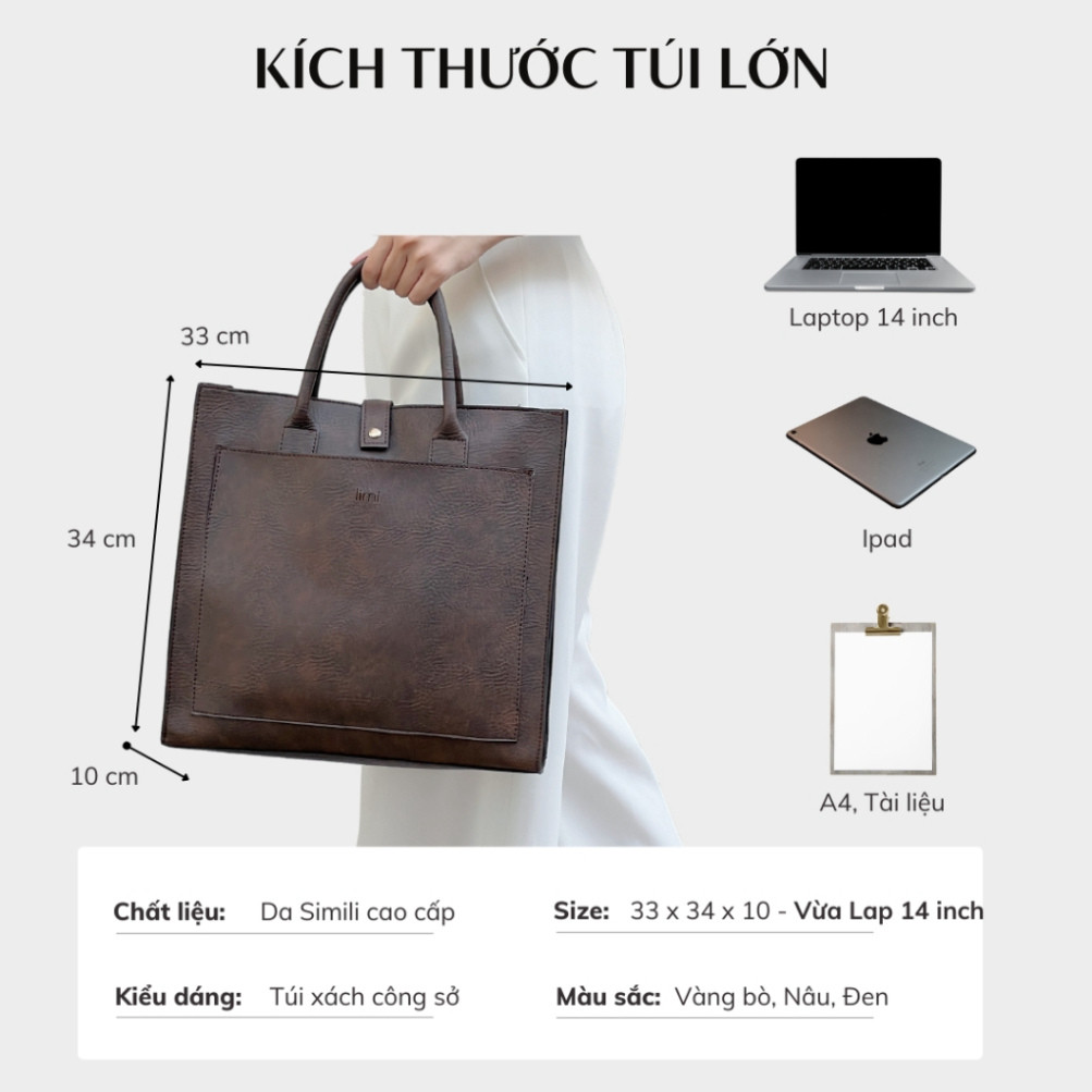 Túi xách da nữ tote đựng laptop 14 inch A4 công sở bản to đi làm xách tay size lớn DARA Limi Bags