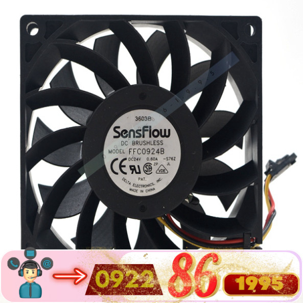 Quạt Biến Tần   Delta Ffc0924b 9025 24V 0.60a 9Cm 9Cm 3 Dây mới