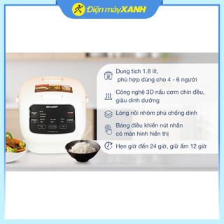 Nồi cơm điện tử Sharp 1.8 lít KS-COM183MV-WH