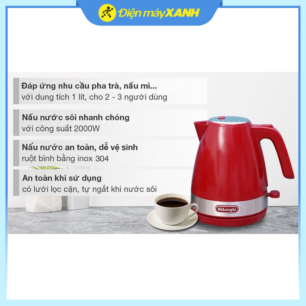 Bình đun siêu tốc Delonghi 1 lít KBLA2000.R