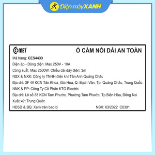 Ổ cắm điện COMET 7 lỗ 3m CES4433