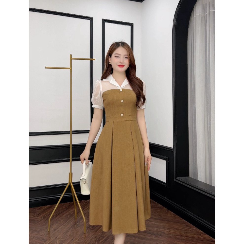 Váy nữ công sở thiết kế, Dress công sở thiết kế phối  tay tơ cao cấp Emvy Fashion K164