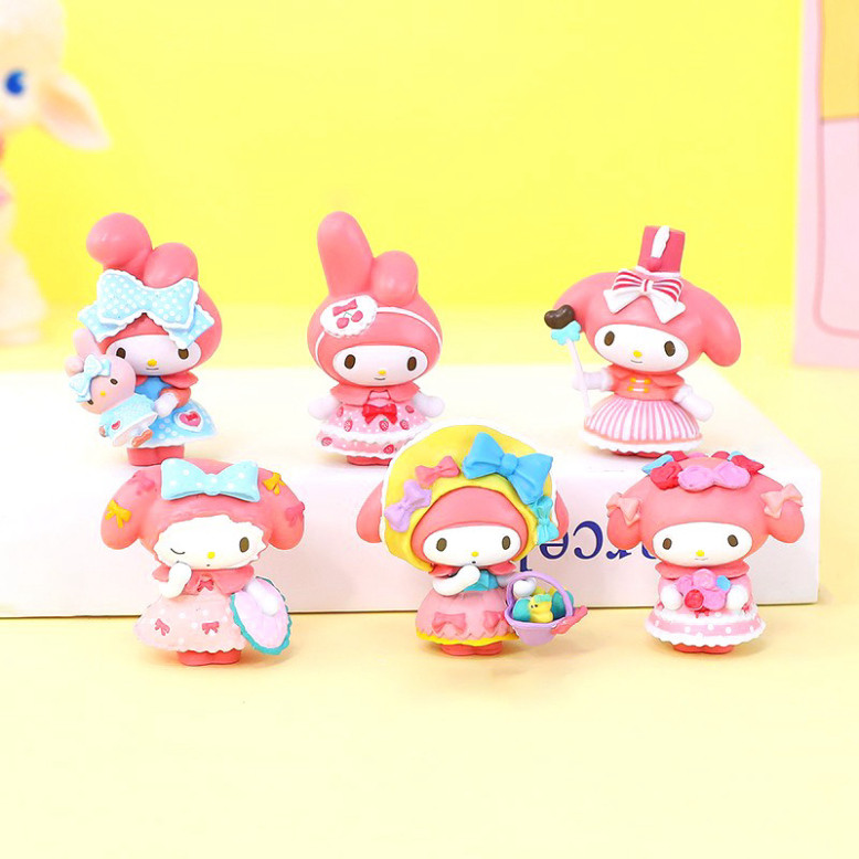 Bộ 6 Thỏ Melody Nhựa Đặc Hàng Đẹp Trang Trí Bánh Kem, Decor