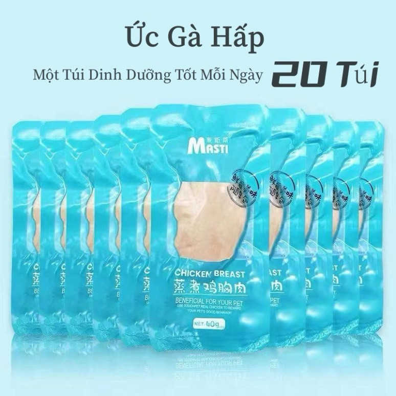 Ức Gà Hấp Masti Cho Chó Mèo - Ức Gà Ăn Liền Túi 40g - pethanoi