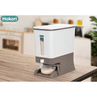 Hộp Đựng Gạo - Thùng Đựng Gạo Tiện Ích 10kg Hokori, Có Cốc Đong Gạo, Nút Bấm Lấy Gạo Tự Động