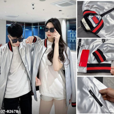 Áo Khoác Bomber Da Phôi Viền G.C cao cấp Áo Khoác Da Bạc Đen Trắng Phong Cách Nam Nữ Tay Dài Menswear Jacket Phong Cách