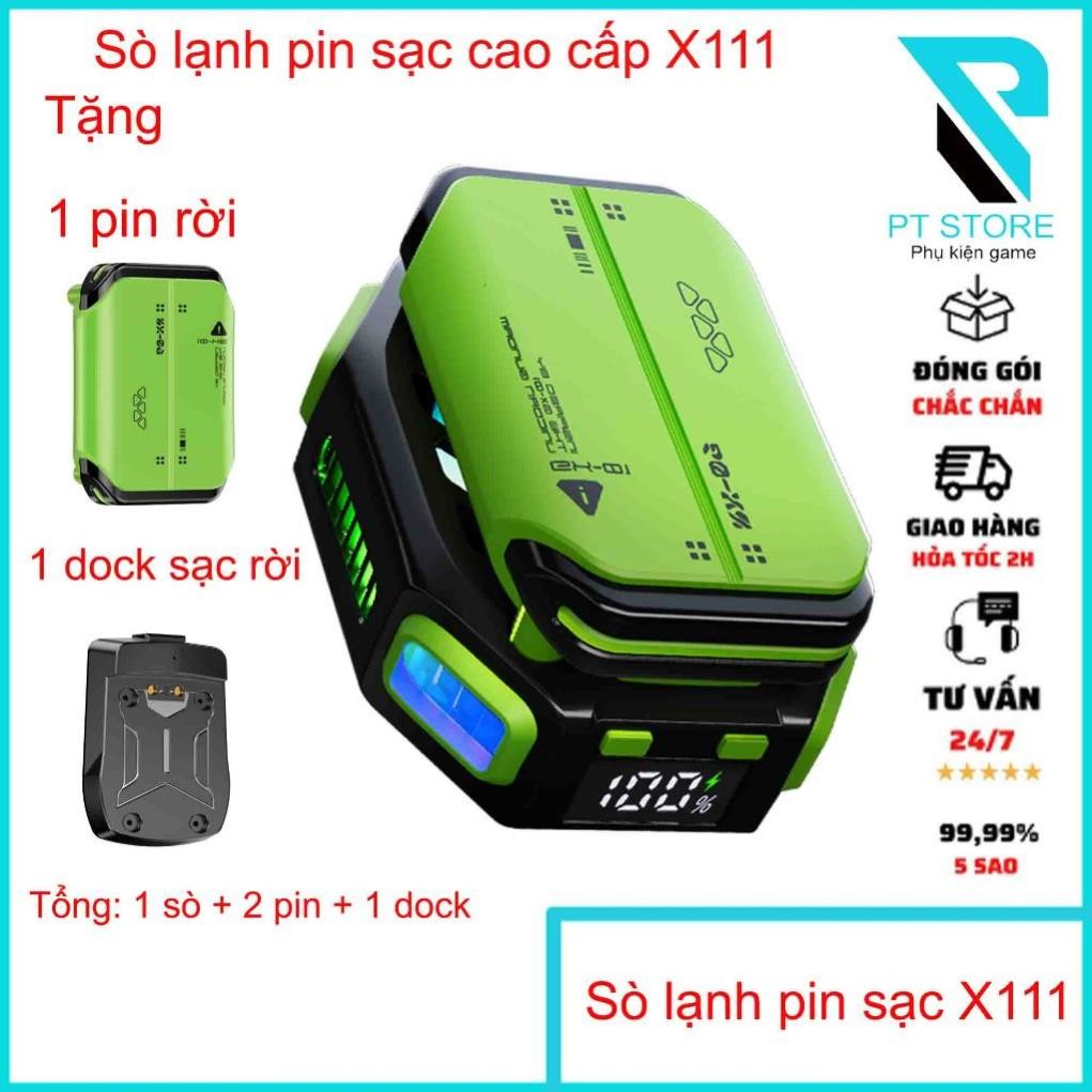 Quạt tản nhiệt sò lạnh Pin sạc X111 - Công suất cao - Pin xài 1h30p - Kèm thêm 1 pin và 1 dock sạc r