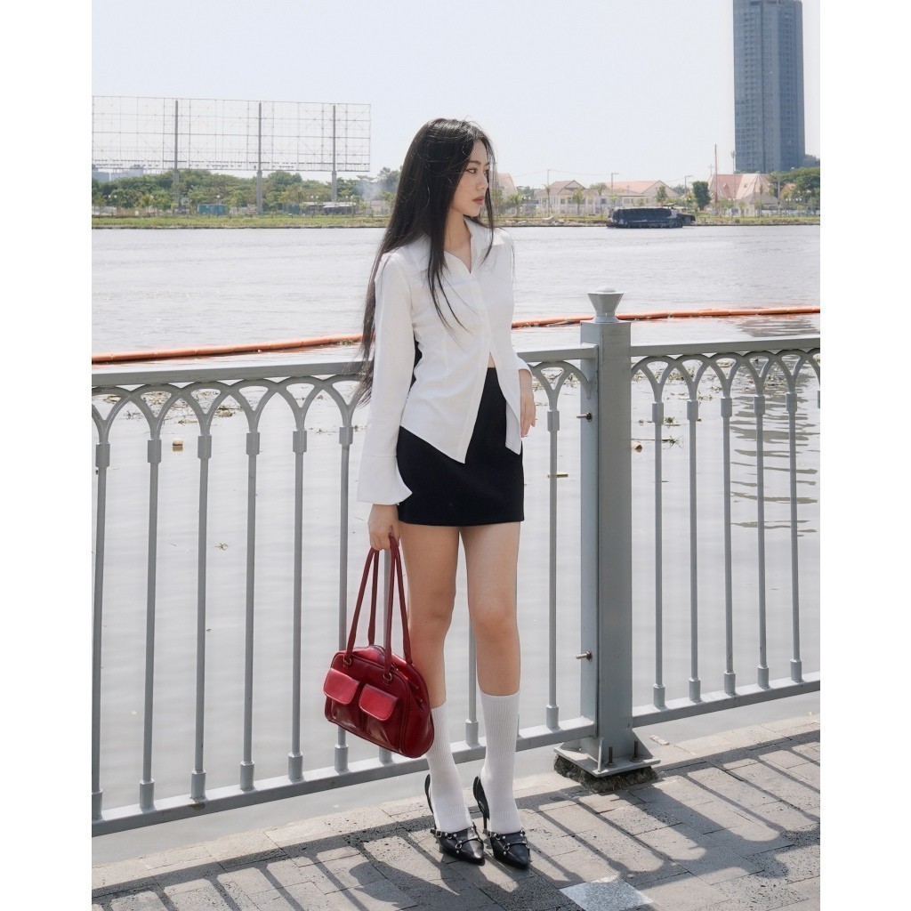 DALLA Áo sơ mi trắng nữ phom ôm tay dài (SM04) Harlin Shirt