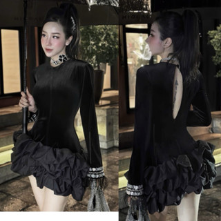 Váy Body Dài Tay Dáng Đuôi Xòe Bánh Bèo 2 Màu Đen Trắng  HAMYOFFICIAL Cao Cấp Đẹp Quyến Rũ ,Sang Trọng - Đầm Thiết Kế