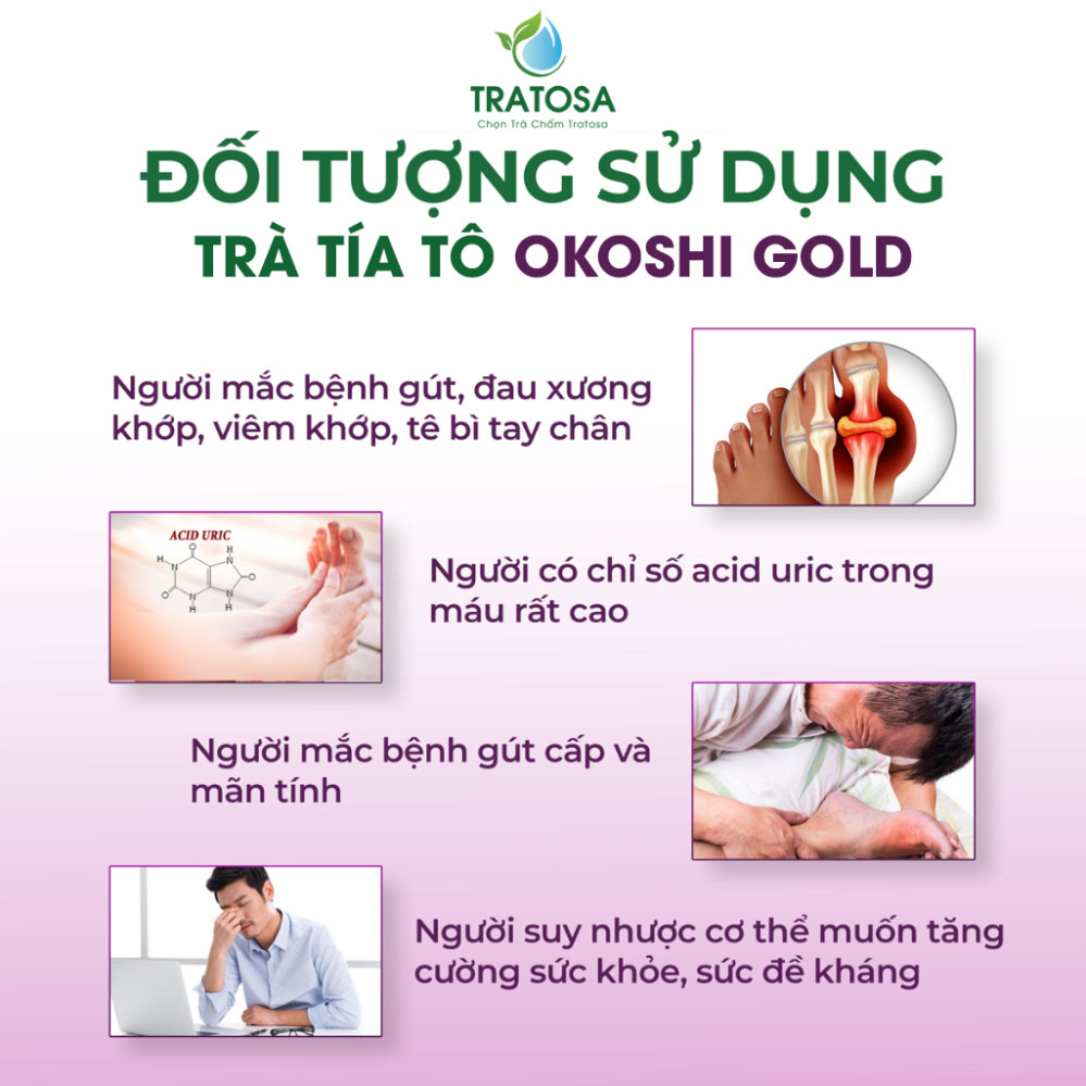 Trà Tía Tô Tím Okoshi TRATOSA giúp Giảm đau xương khớp, Gút, Hạ & ổn định acid uric an toàn thiên nh