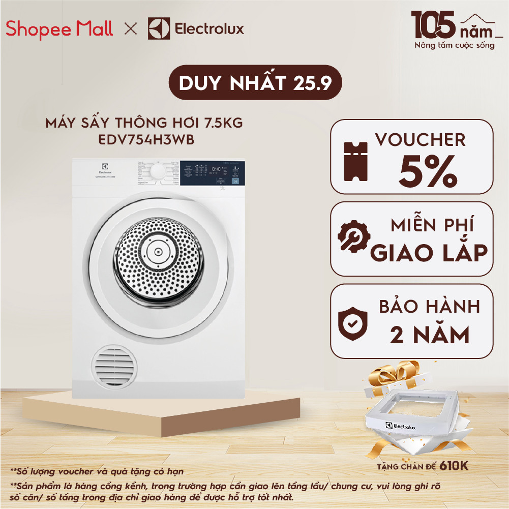 Giao hàng miền Nam - Máy sấy thông hơi Electrolux 7.5kg UltimateCare 300 - EDV754H3WB