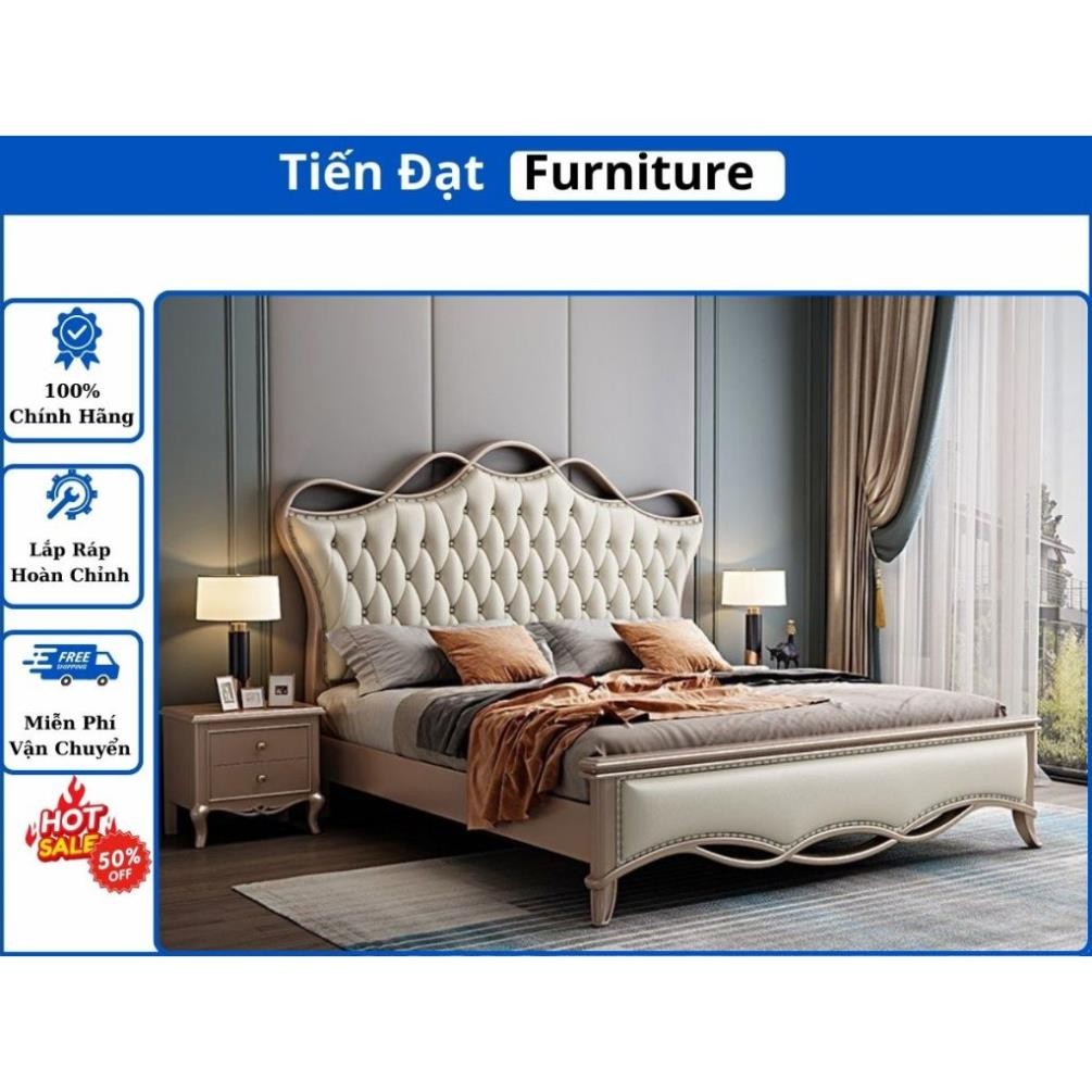 Giường Nhập Khẩu Phong Cách Tân Cổ Điển khung gỗ tự nhiên < Free ship + Lắp rap >