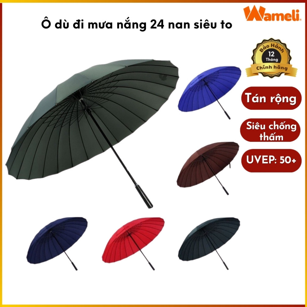 Ô, dù che mưa 24 nan, 12 nan kép Wameli siêu to, siêu chắc chắn, chống thấm nước,chống tia UV